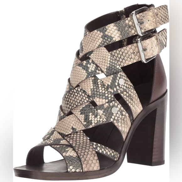 Dolce Vita | Noree Faux Snake Skin Caged Heel Peep Toe Sandals - Picture 1 of 16